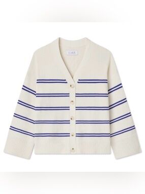 Lake Nora Cardigan in Ivory Caspain Stripe Cotton Luxe Casual